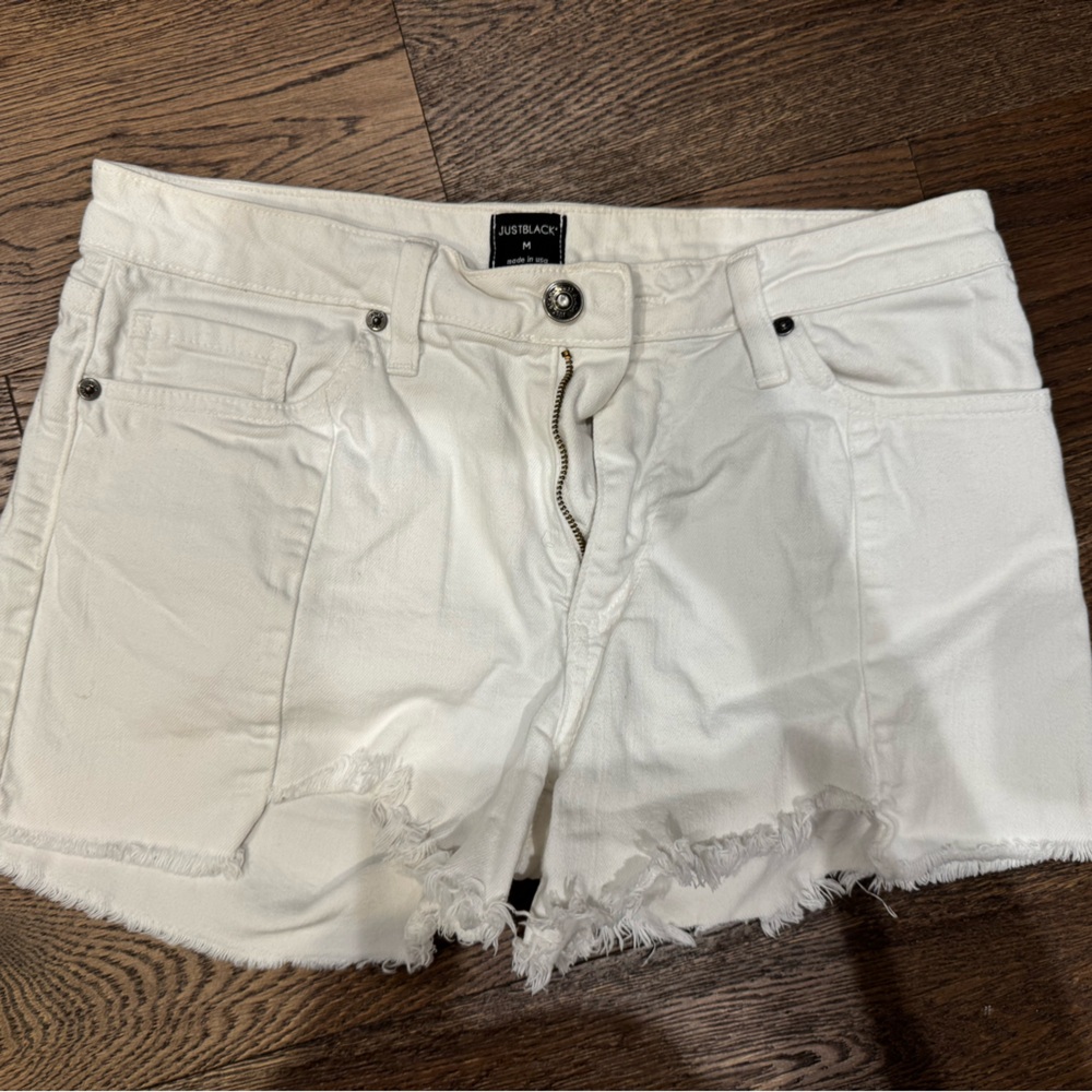Just Black White Jean Shorts with Distressed Details